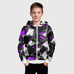 Толстовка на молнии детская Фиолетово-белый паттерн на чёрном фоне, цвет: 3D-белый — фото 2