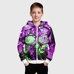 Толстовка на молнии детская Чёрно-зелёная абстракция на фиолетовом фоне, цвет: 3D-белый — фото 2