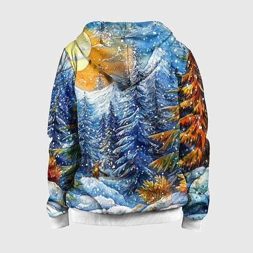 Детская толстовка на молнии Новогодние елки в лесу масляные краски / 3D-Белый – фото 2