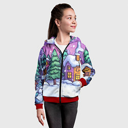 Толстовка на молнии детская Новогодний мультяшный двор, цвет: 3D-красный — фото 2