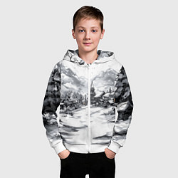 Толстовка на молнии детская Город в снегу перед новым годом, цвет: 3D-белый — фото 2