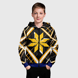 Толстовка на молнии детская Жёлто-белая звезда и полосы на чёрном фоне, цвет: 3D-синий — фото 2