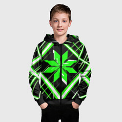 Толстовка на молнии детская Зелёно-белая звезда и полосы на чёрном фоне, цвет: 3D-черный — фото 2