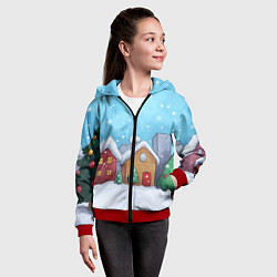 Толстовка на молнии детская Домики новогодние, цвет: 3D-красный — фото 2