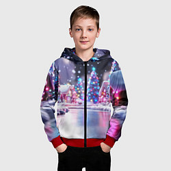 Толстовка на молнии детская Новогоднее настроение фонариков, цвет: 3D-красный — фото 2