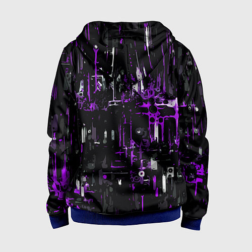 Детская толстовка на молнии Бело-фиолетовая тревожная абстракция на чёрном фон / 3D-Синий – фото 2