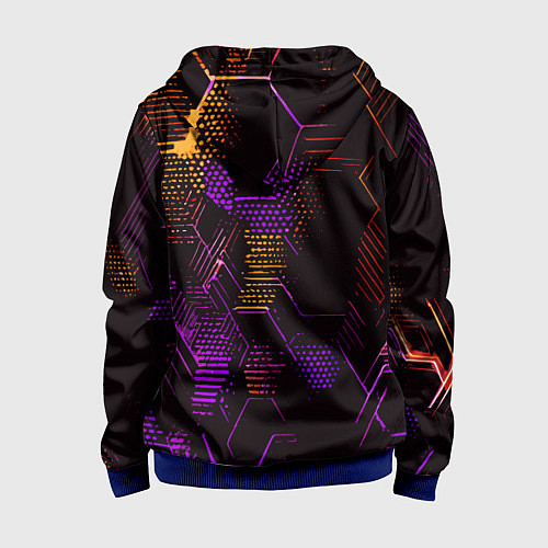 Детская толстовка на молнии Жёлто-фиолетовые точки и линии на чёрном фоне / 3D-Синий – фото 2