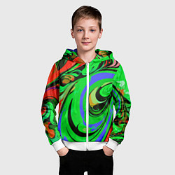 Толстовка на молнии детская Красно-зелёный узор, цвет: 3D-белый — фото 2