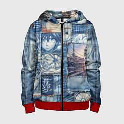 Толстовка на молнии детская Пэчворк с мотивами аниме, цвет: 3D-красный