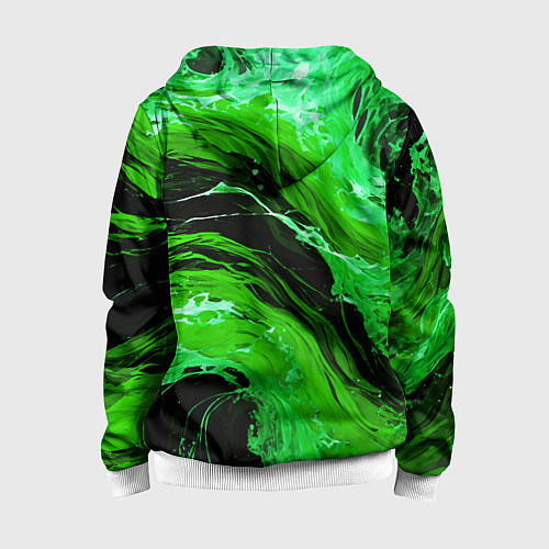 Детская толстовка на молнии Зелёные брызги на чёрном фоне / 3D-Белый – фото 2