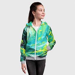 Толстовка на молнии детская Зелёная кислотная абстракция, цвет: 3D-меланж — фото 2