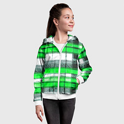 Толстовка на молнии детская Чёрные полосы на зелёном-белом фоне, цвет: 3D-белый — фото 2