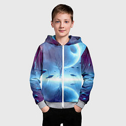 Толстовка на молнии детская Луна и рыбы - нейроарт фантазия, цвет: 3D-меланж — фото 2