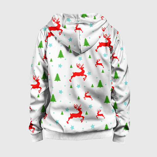 Детская толстовка на молнии Новогодние олени с ёлками / 3D-Белый – фото 2