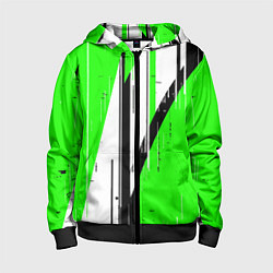 Толстовка на молнии детская Black and white vertical stripes on a green backgr, цвет: 3D-черный