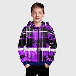 Толстовка на молнии детская Фиолетово-белый гранж на чёрном фоне, цвет: 3D-синий — фото 2