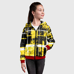 Толстовка на молнии детская Жёлто-белый гранж на чёрном фоне, цвет: 3D-красный — фото 2