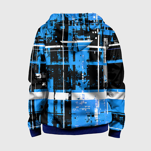 Детская толстовка на молнии Сине-белый гранж на чёрном фоне / 3D-Синий – фото 2