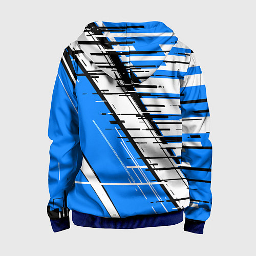 Детская толстовка на молнии Чёрно-белые глитч полосы на синем фоне / 3D-Синий – фото 2