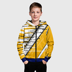 Толстовка на молнии детская Чёрно-белые глитч полосы на жёлтом фоне, цвет: 3D-синий — фото 2