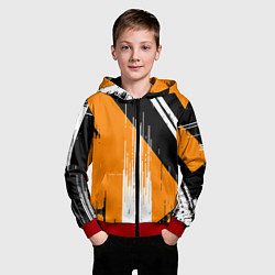 Толстовка на молнии детская Вертикальные чёрные линии на оранжево-белом фоне, цвет: 3D-красный — фото 2