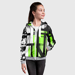 Толстовка на молнии детская Чёрно-зелёные вертикальные и горизонтальные полосы, цвет: 3D-меланж — фото 2