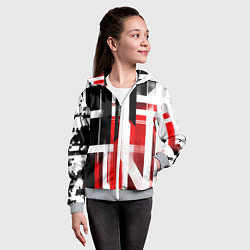 Толстовка на молнии детская Чёрно-красные вертикальные и горизонтальные полосы, цвет: 3D-меланж — фото 2