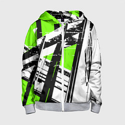 Толстовка на молнии детская Чёрно-белые абстрактные линии на зелёном фоне, цвет: 3D-меланж