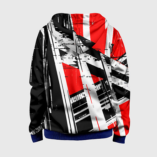 Детская толстовка на молнии Чёрно-белые абстрактные линии на красном фоне / 3D-Синий – фото 2