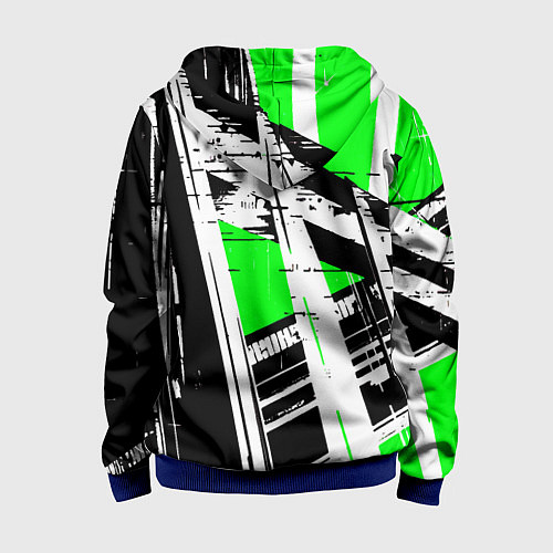 Детская толстовка на молнии Чёрно-белые абстрактные линии на зелёном фоне / 3D-Синий – фото 2