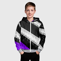 Толстовка на молнии детская Диагональные чёрно-белые полосы на фиолетовом фоне, цвет: 3D-меланж — фото 2
