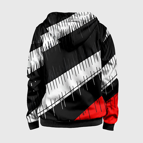 Детская толстовка на молнии Диагональные чёрно-белые полосы на красном фоне / 3D-Черный – фото 2