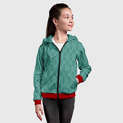 Толстовка на молнии детская Бирюзово зеленый геометрический абстрактный узор, цвет: 3D-красный — фото 2