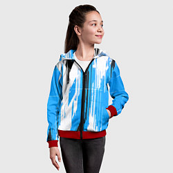 Толстовка на молнии детская Вертикальные чёрно-белые линии на синем фоне, цвет: 3D-красный — фото 2