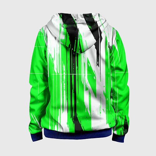 Детская толстовка на молнии Вертикальные чёрно-белые линии на зелёном фоне / 3D-Синий – фото 2