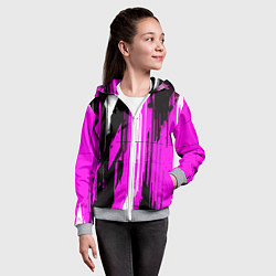 Толстовка на молнии детская Вертикальные чёрно-белые линии на розовом фоне, цвет: 3D-меланж — фото 2