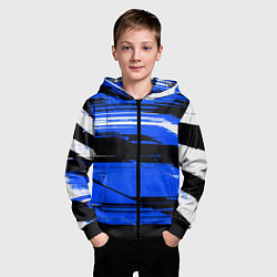 Толстовка на молнии детская Горизонтальные чёрно-белые линии на синем фоне, цвет: 3D-черный — фото 2