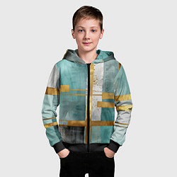 Толстовка на молнии детская Узоры акварелью бирюзового и золотого цвета, цвет: 3D-черный — фото 2