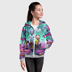 Толстовка на молнии детская Рик и Морту на сказочной грибной планете - нейроар, цвет: 3D-меланж — фото 2