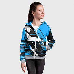 Толстовка на молнии детская Diagonal black and white stripes on a blue backgro, цвет: 3D-меланж — фото 2