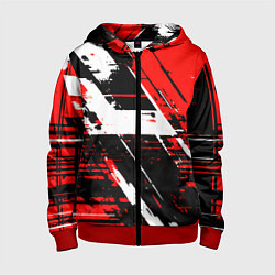 Толстовка на молнии детская Diagonal black and white stripes on a red backgrou, цвет: 3D-красный