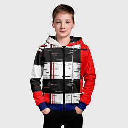 Толстовка на молнии детская Чёрные и красные полосы на белом фоне, цвет: 3D-синий — фото 2