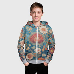 Толстовка на молнии детская Ботанические узоры, цвет: 3D-меланж — фото 2