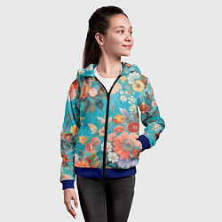 Толстовка на молнии детская Цветочки на голубом фоне, цвет: 3D-синий — фото 2