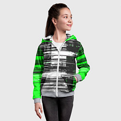 Толстовка на молнии детская Горизонтальные чёрные линии на бело-зелёном фоне, цвет: 3D-меланж — фото 2