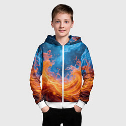 Толстовка на молнии детская Яркое пламя в воде, цвет: 3D-белый — фото 2