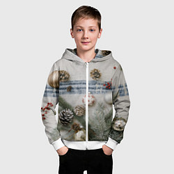 Толстовка на молнии детская Новогодние украшения, цвет: 3D-белый — фото 2