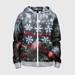 Толстовка на молнии детская Новогодние снежинки, цвет: 3D-меланж