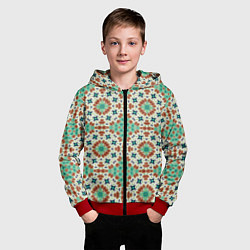 Толстовка на молнии детская Восточный пляжный орнамент зелено коричневый, цвет: 3D-красный — фото 2