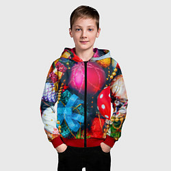 Толстовка на молнии детская Новогодние ёлочные игрушки, цвет: 3D-красный — фото 2